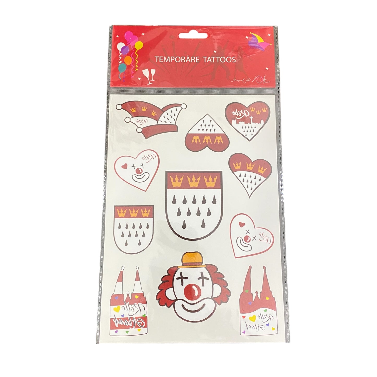 Hauttattoos mit Kölner Motiven vor weißem Hintergrund