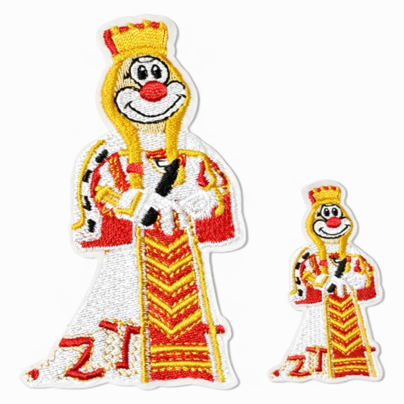 Karneval Bügelbild Jungfrau aus dem Dreigestirn, bestickter Aufnäher in Rot, Weiß und Gold