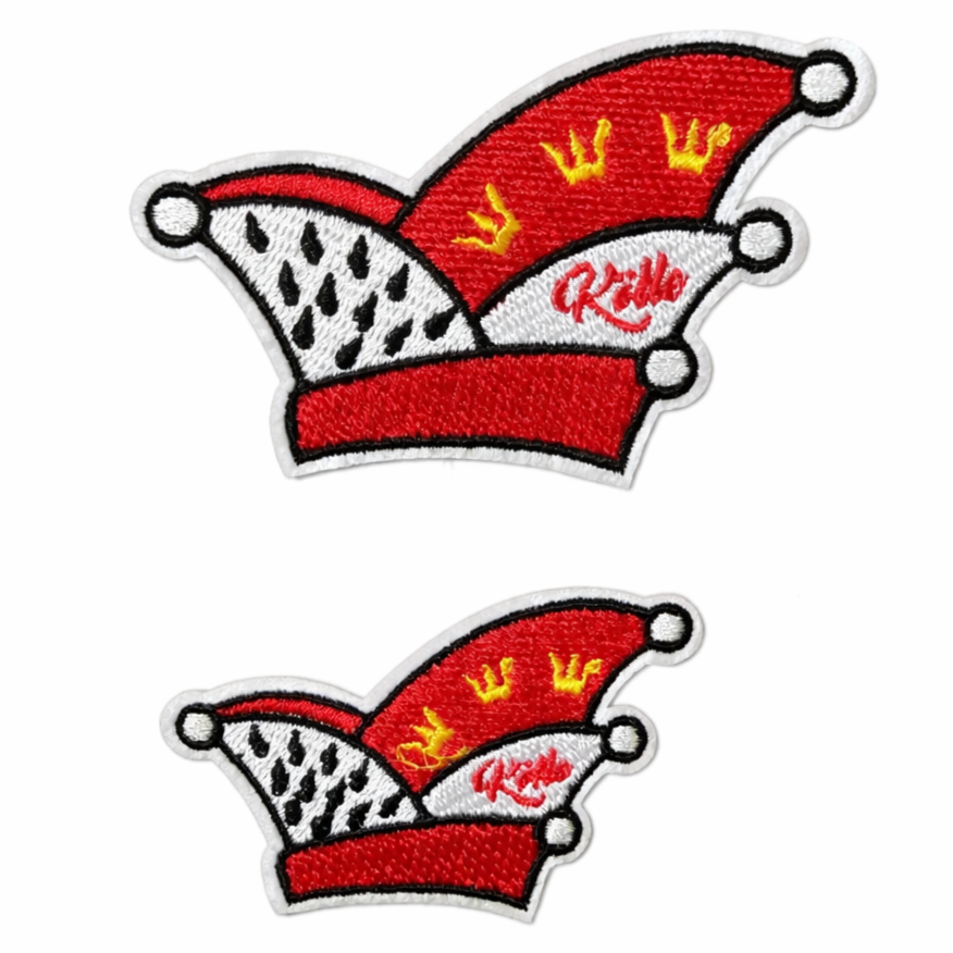 Karneval Bügelbild Narrenkappe rot-weiß mit Krönchen