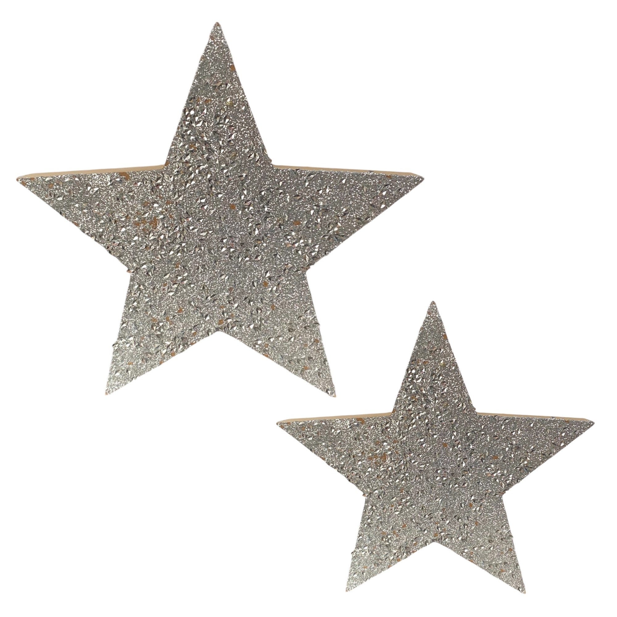 Weihnachtsdeko Stern Holz Silber Glitzer 13 cm 15,5 cm – Funkelherz