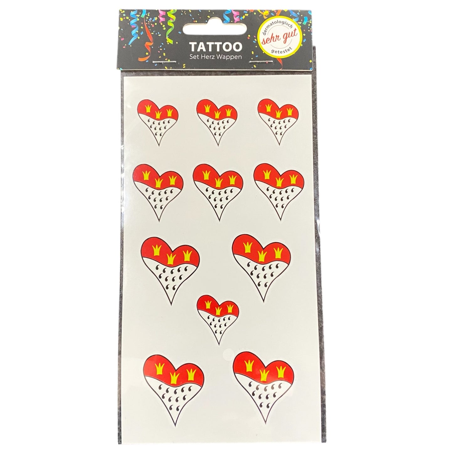 Hauttattoos rot weiße Herzen mit Kölner Wappen 11 Stück