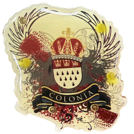 LED-Anstecker „Colonia“ mit Kölner Wappen und blinkenden Lichtern als Karnevalsaccessoire