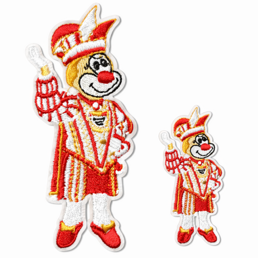 Karneval Bügelbild Dreigestirn Prinz, rot-weiß bestickt, winkende Figur