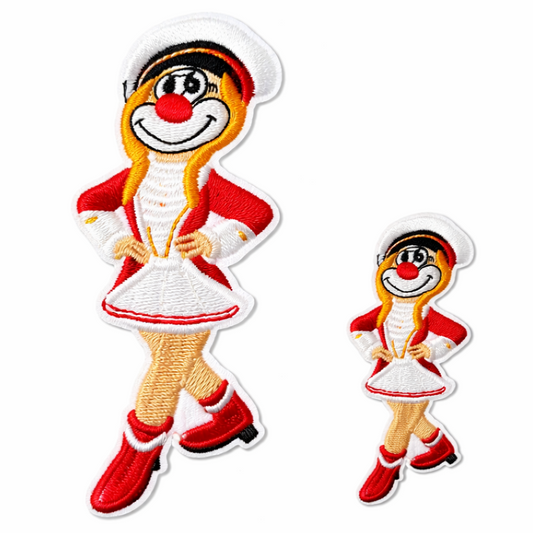 Karneval Bügelbild Funkemariechen in Rot-Weiß, bestickter Aufnäher in zwei Größen