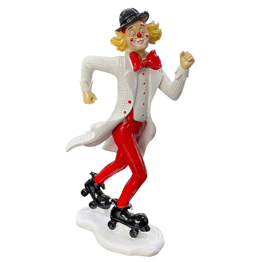 Dekofigur Clown auf Rollschuhen in weiß-rotem Outfit, 23 cm groß, aus Kunststein 