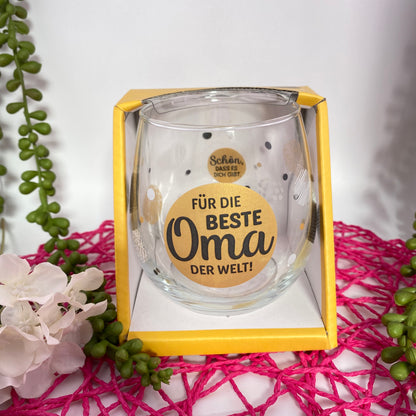 Glas für Schriftzug "Für die beste Oma der Welt. Schön, dass es dich gibt." in Verpackung