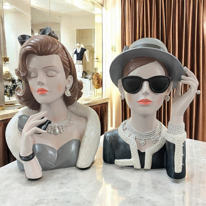 Formano Deko Büste Frau mit Stola (29 cm) & Hut (26 cm)