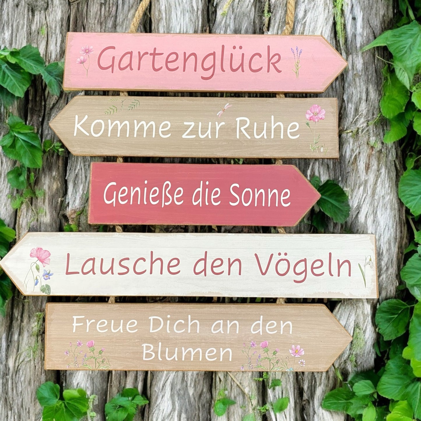 Nostalgisches Hängeschild aus Holz Gartenglück mit Sprüchen für den Garten für Terrasse, Balkon & Gartenbereich im Ambiente