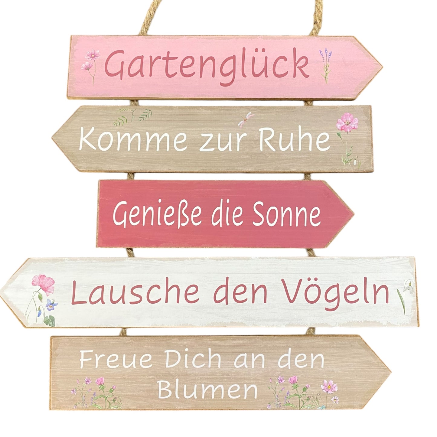 Nostalgisches Hängeschild aus Holz Gartenglück mit Sprüchen für den Garten für Terrasse, Balkon & Gartenbereich.
