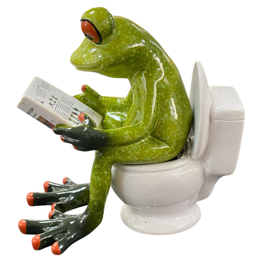 Formano Froschhausen Dekofigur Frosch auf Toilette mit Zeitung in der Hand