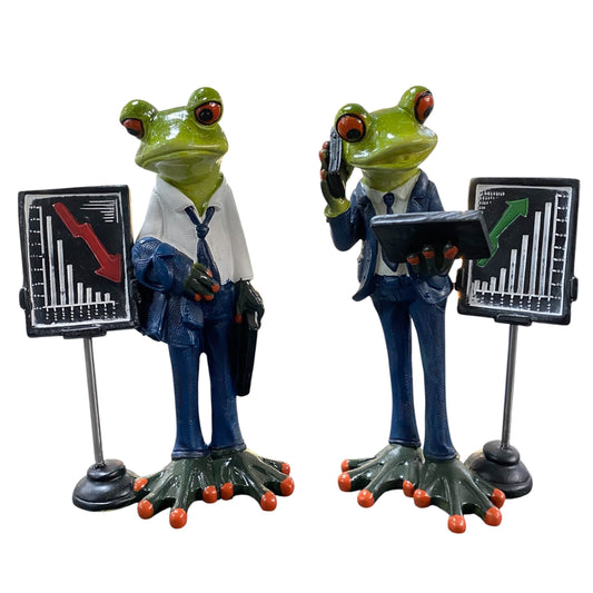 Zwei Formano Froschhausen Büro- & Finanzberater-Deko Frösche im Anzug und Börsendiagramm