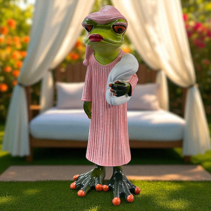 Formano Froschhausen Dekofigur Frosch mit Schlafmütze und Kissen in rosa Robe im Ambiente