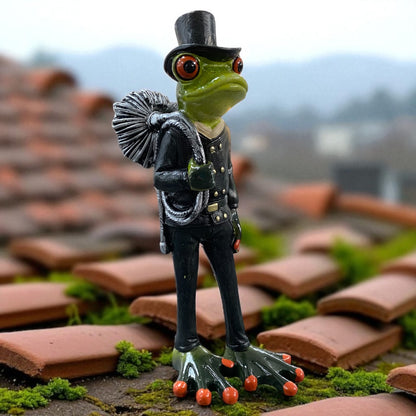 Formano Froschhausen Dekofigur Frosch Schornsteinfeger mit Kaminbesen im Ambiente