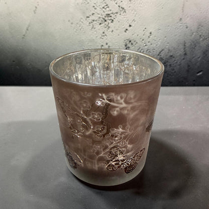 Formano Teelichtglas mit Schmetterlingen Lila Taupe 8 cm 12,5 cm