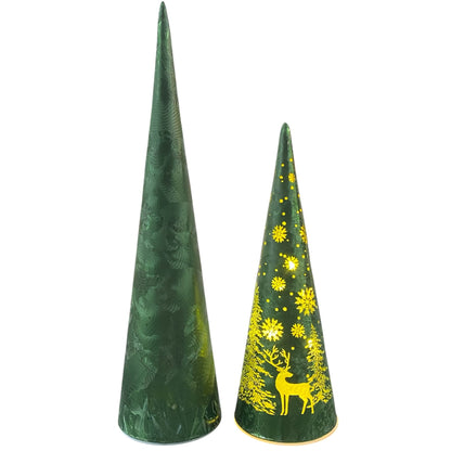 Formano grüner Glastannenbaum mit LED-Beleuchtung, modernem Design und Winterlandschaft, in zwei Größen.