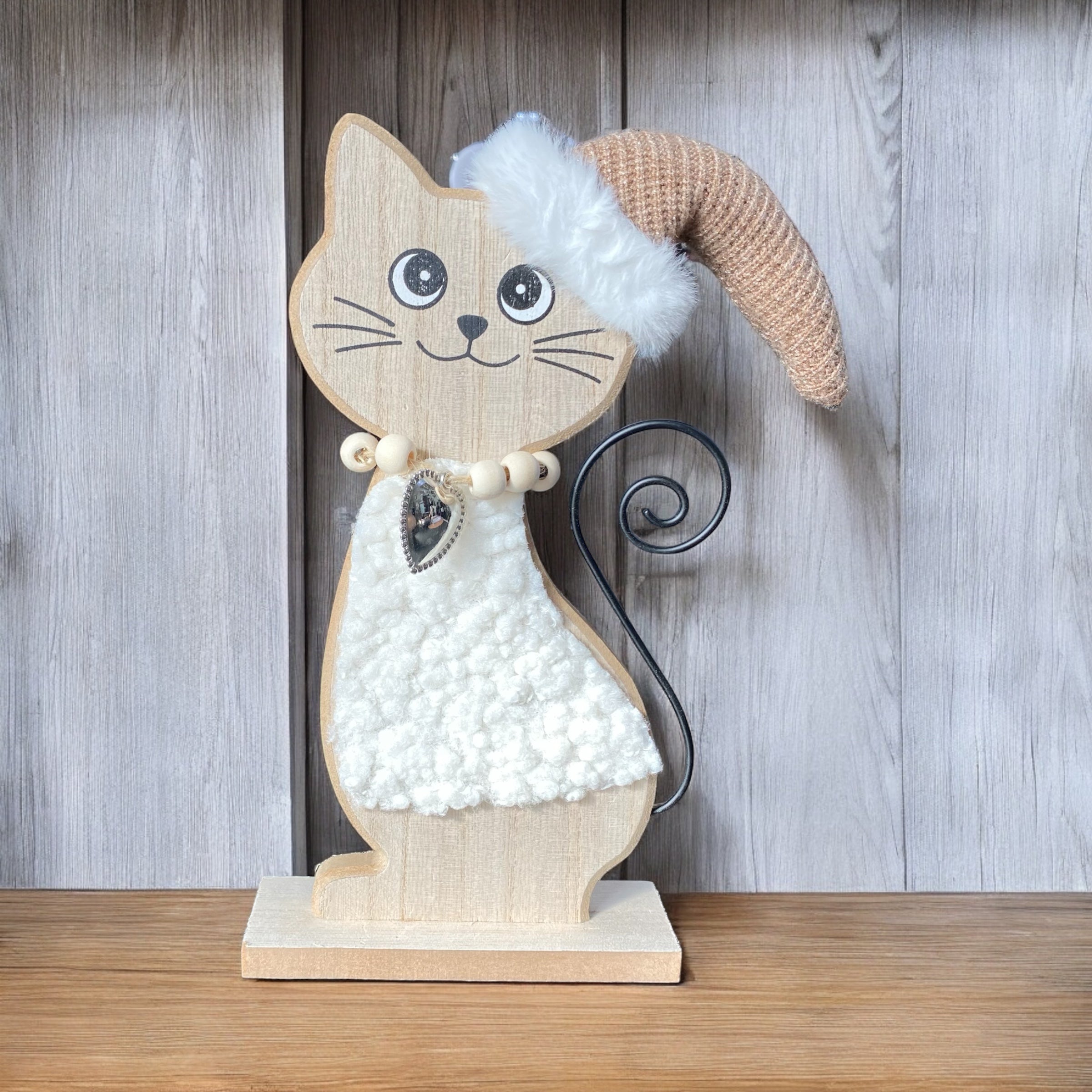 Holz Katzenfigur-Set – Niedliche Handwerks-Deko Zum Aufstellen (15x10 Cm, Kiefernholz)
