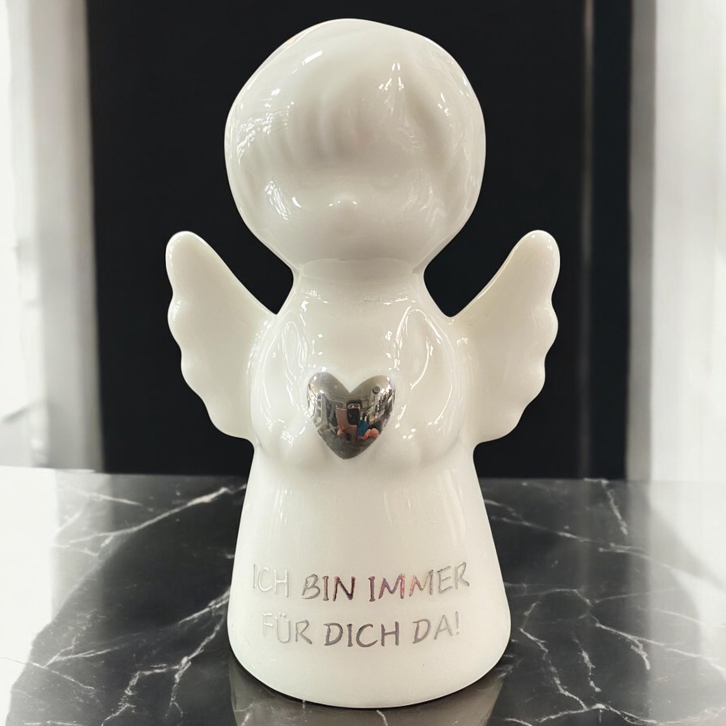 Kleine Engel Figur mit Spruch "ich bin immer für dich da" aus Keramik im Ambiente