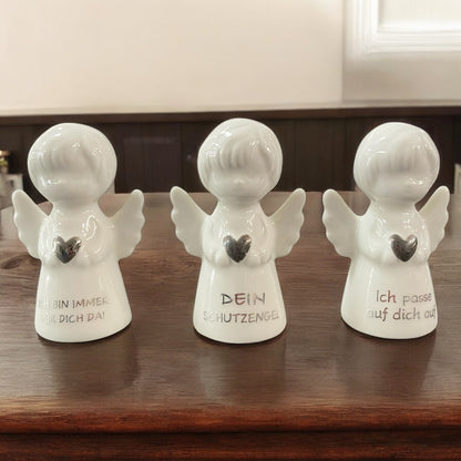 Drei Deko Schutzengel mit Spruch aus Keramik im Ambiente