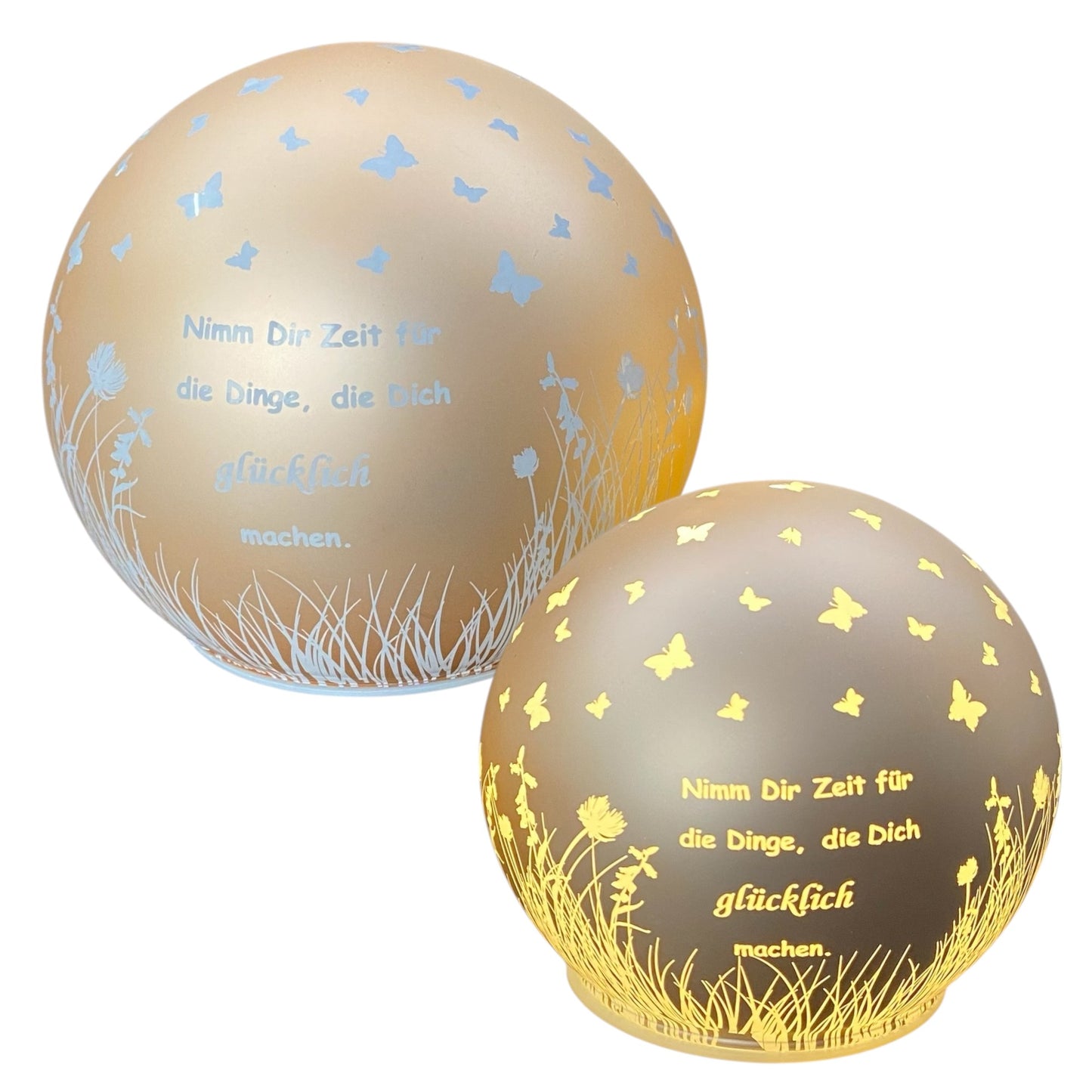 Formano LED Deko Kugel lachs mit Spruch „Nimm Dir Zeit für die Dinge, die Dich glücklich machen“ in zwei Größen 