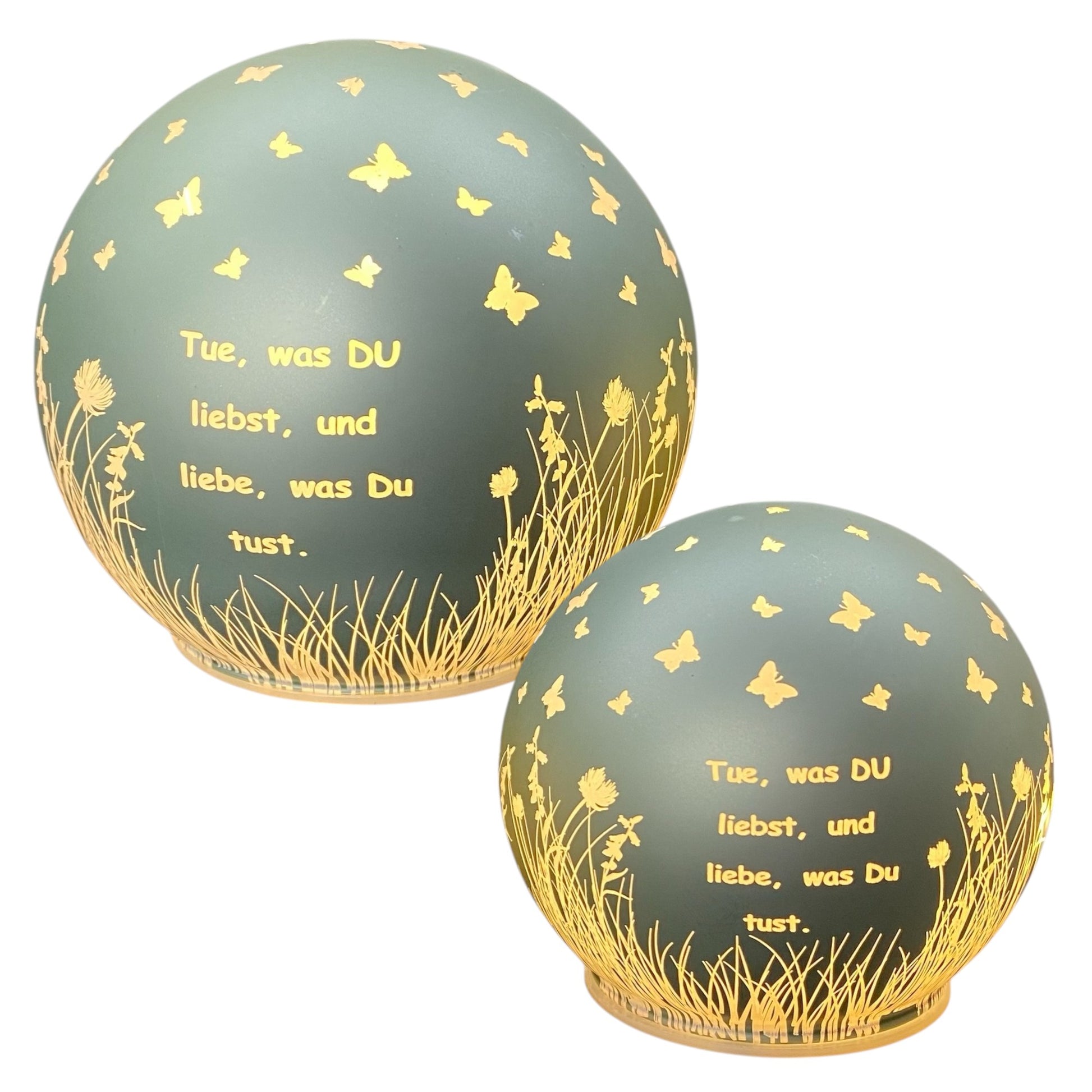 Formano LED Deko Kugel mit Spruch „Tue, was du liebst“ mint-grün beleuchtet in zwei Größen