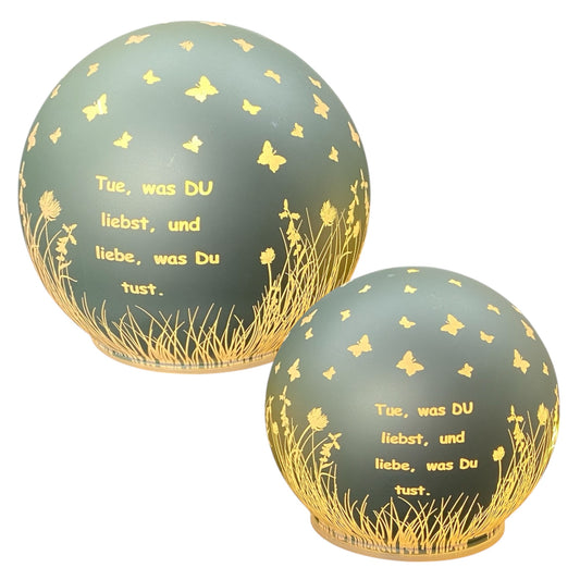 Formano LED Deko Kugel mit Spruch „Tue, was du liebst“ mint-grün beleuchtet in zwei Größen