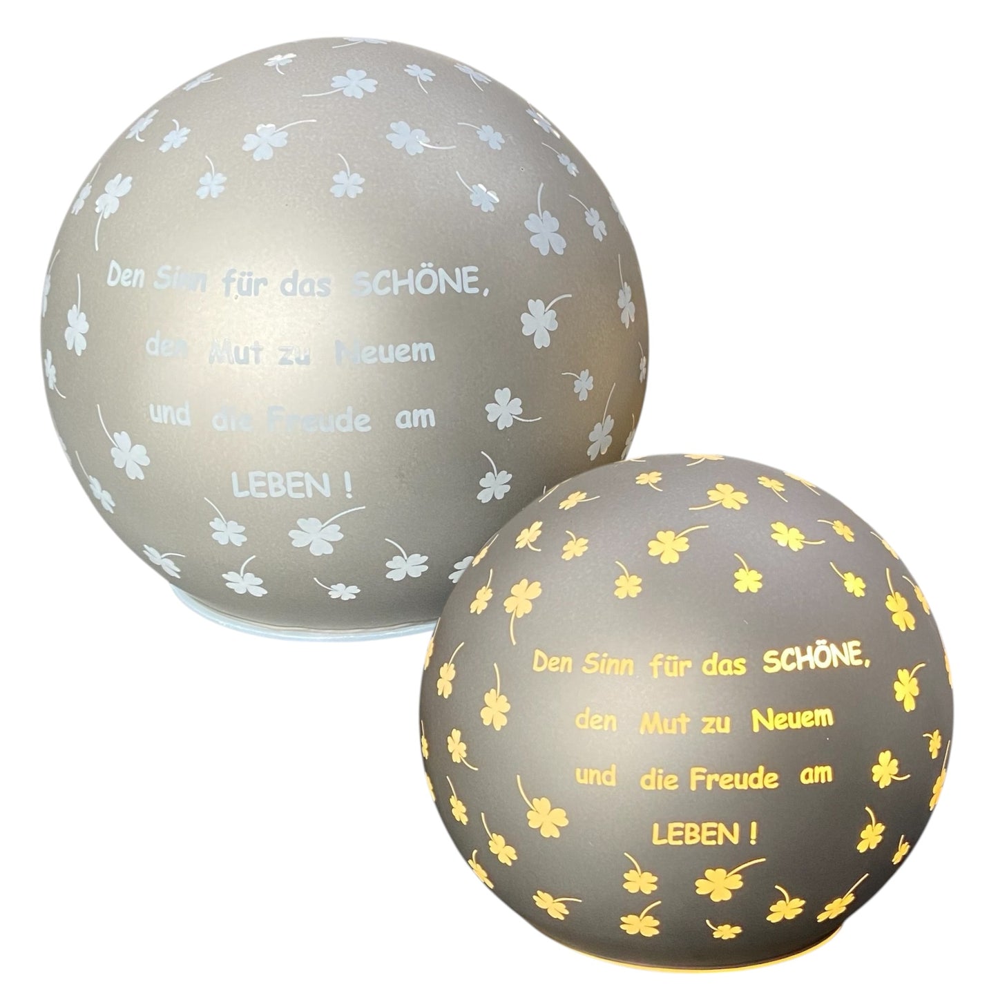 Formano LED Deko Kugel silber mit Spruch „Den Sinn für das Schöne“ in zwei Größen
