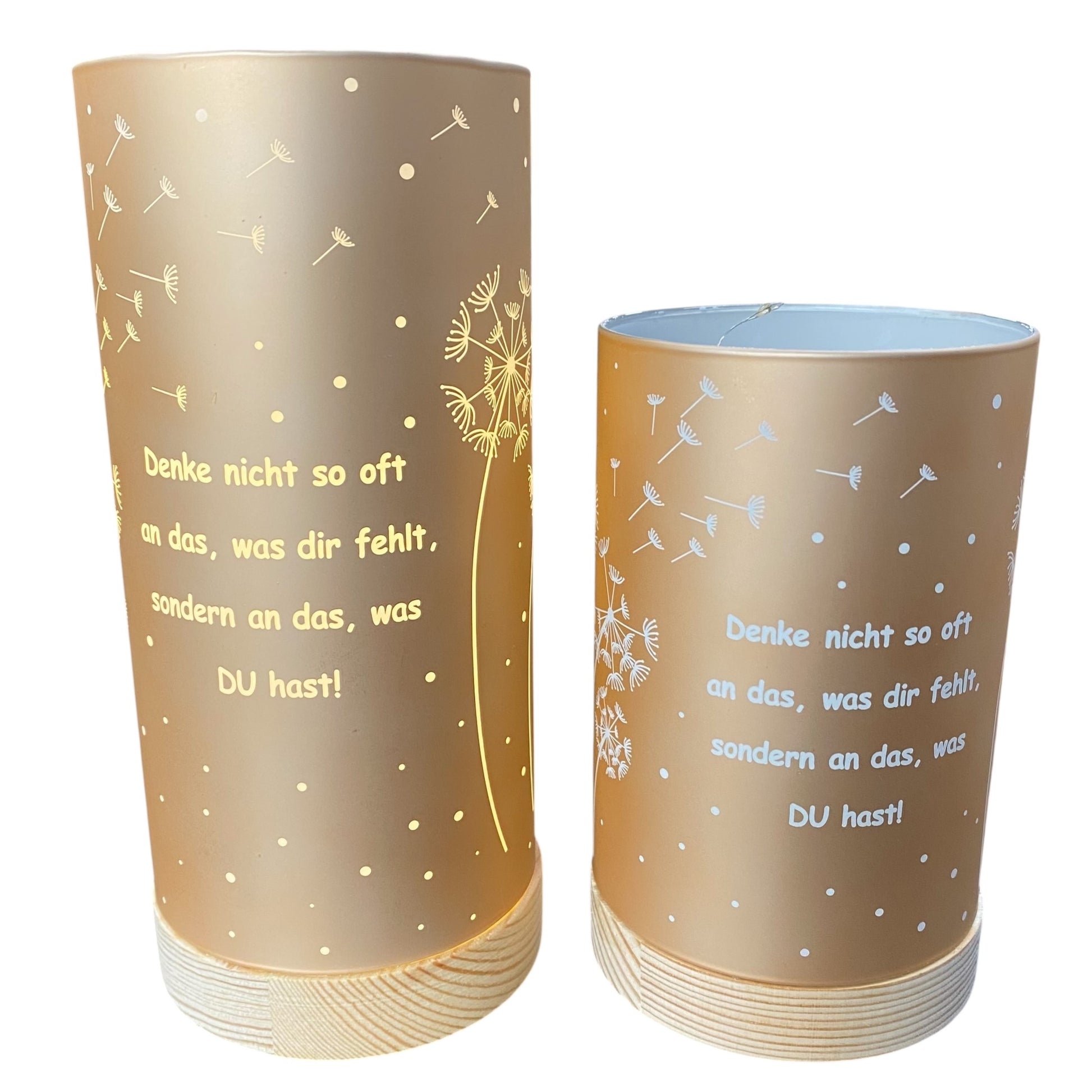 Formano LED Dekolicht Säule lachsfarben mit Spruch „Denke nicht so oft an das, was dir fehlt“ in zwei Größen