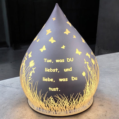 Formano LED Dekolicht Tropfen Lila mit Spruch "Tue was du liebst" 13 cm 15 cm
