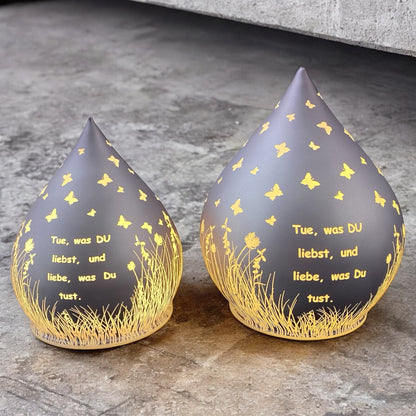 Formano LED Dekolicht Tropfen Lila mit Spruch "Tue was du liebst" 13 cm 15 cm