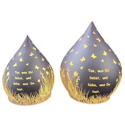 Formano LED Dekolicht Tropfen Lila mit Spruch "Tue was du liebst" 13 cm 15 cm