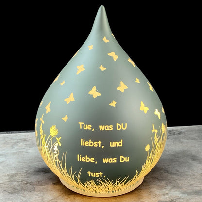 Formano LED Dekolicht Tropfen Mintgrün mit Spruch "Tue was du liebst" 13 cm 15 cm