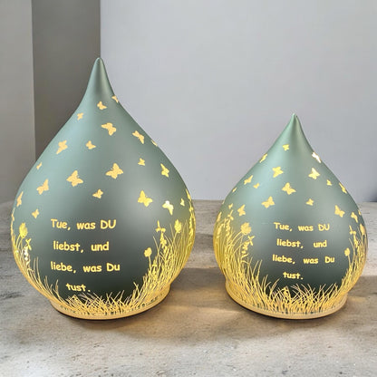 Formano LED Dekolicht Tropfen Mintgrün mit Spruch "Tue was du liebst" 13 cm 15 cm