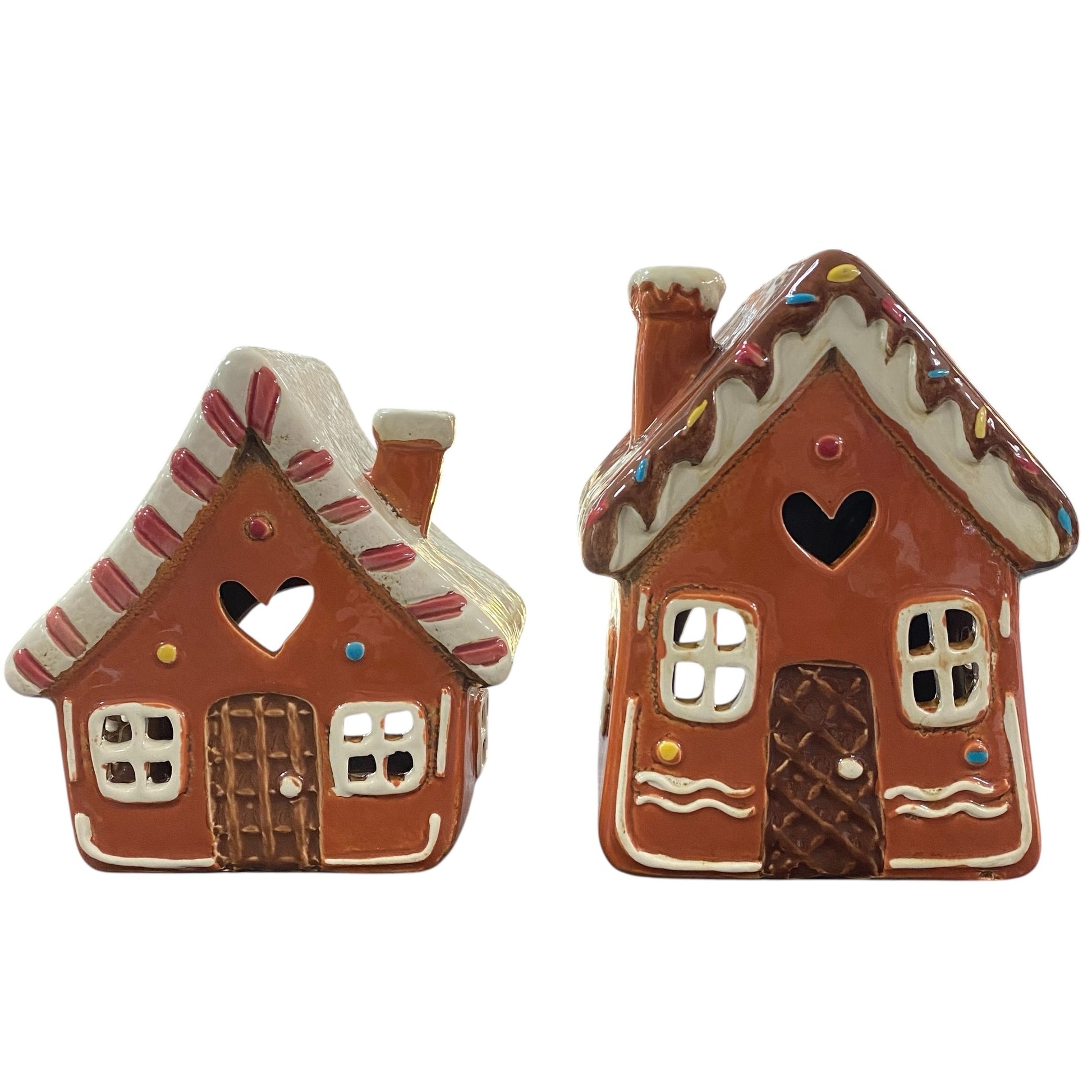 Formano Lebkuchenhaus Windlichter in Braun, aus Keramik, zwei Größen, weihnachtlicher Teelichthalter.