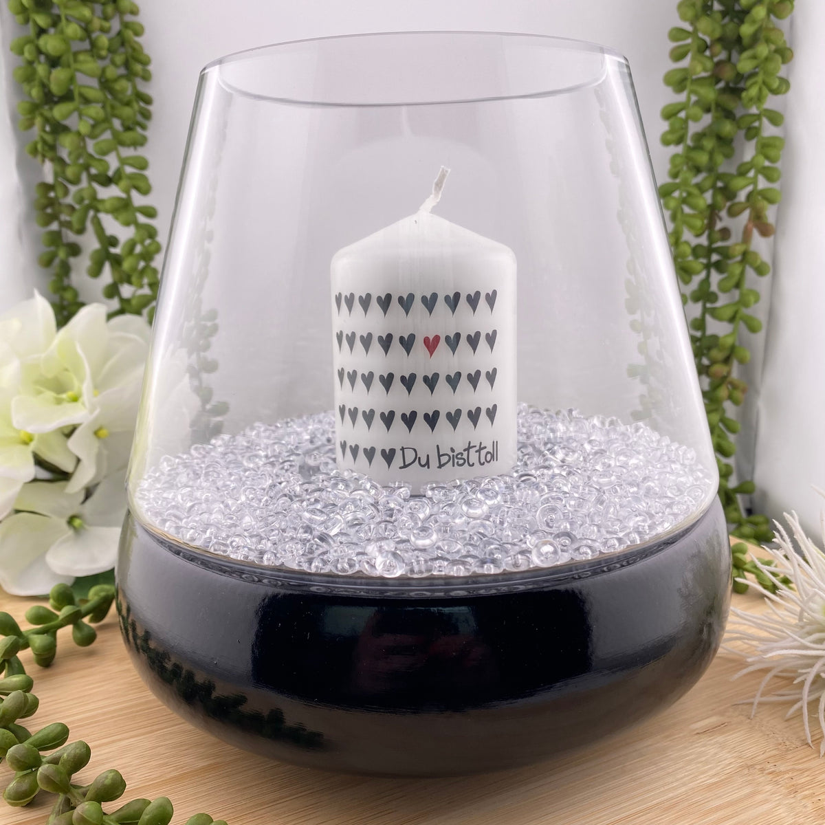 Formano Großes Windlicht Schwarz Keramik Glas Kerzenglas 20cm – Funkelherz