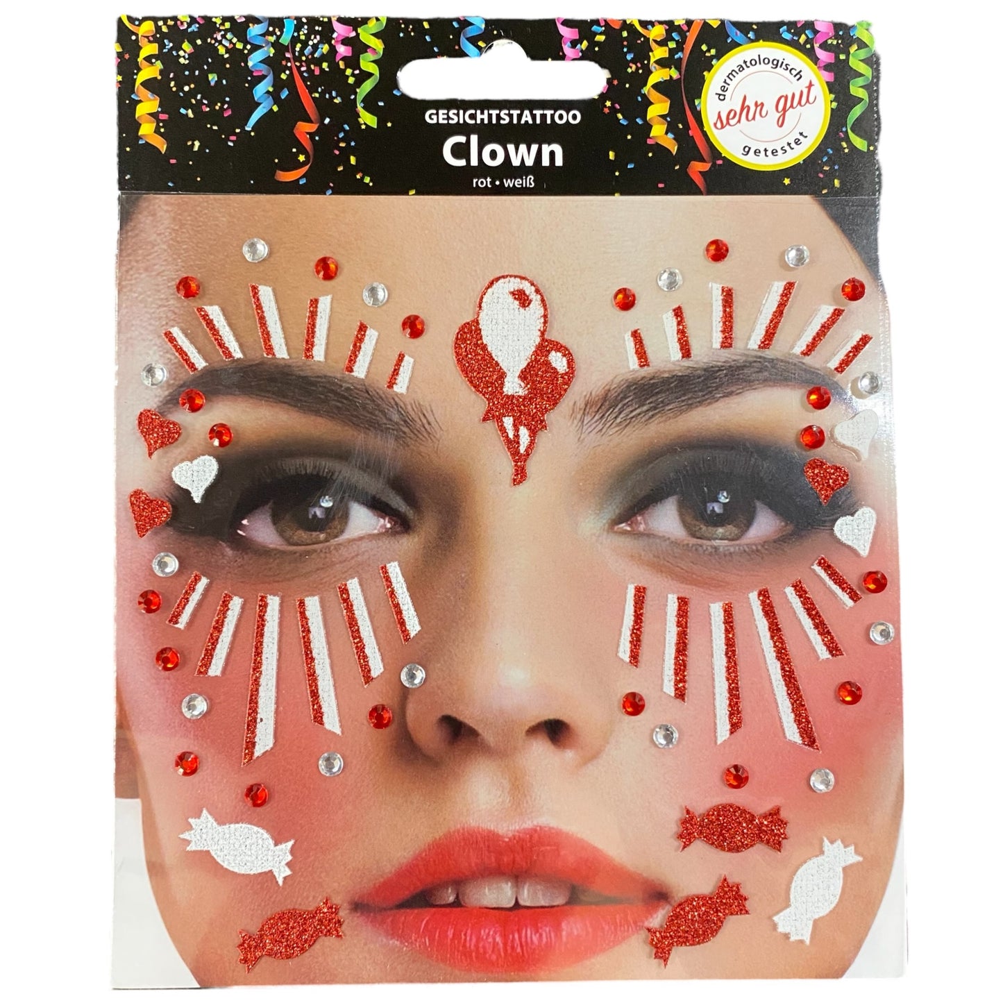 Gesichtstattoos Karneval in rot weiß 