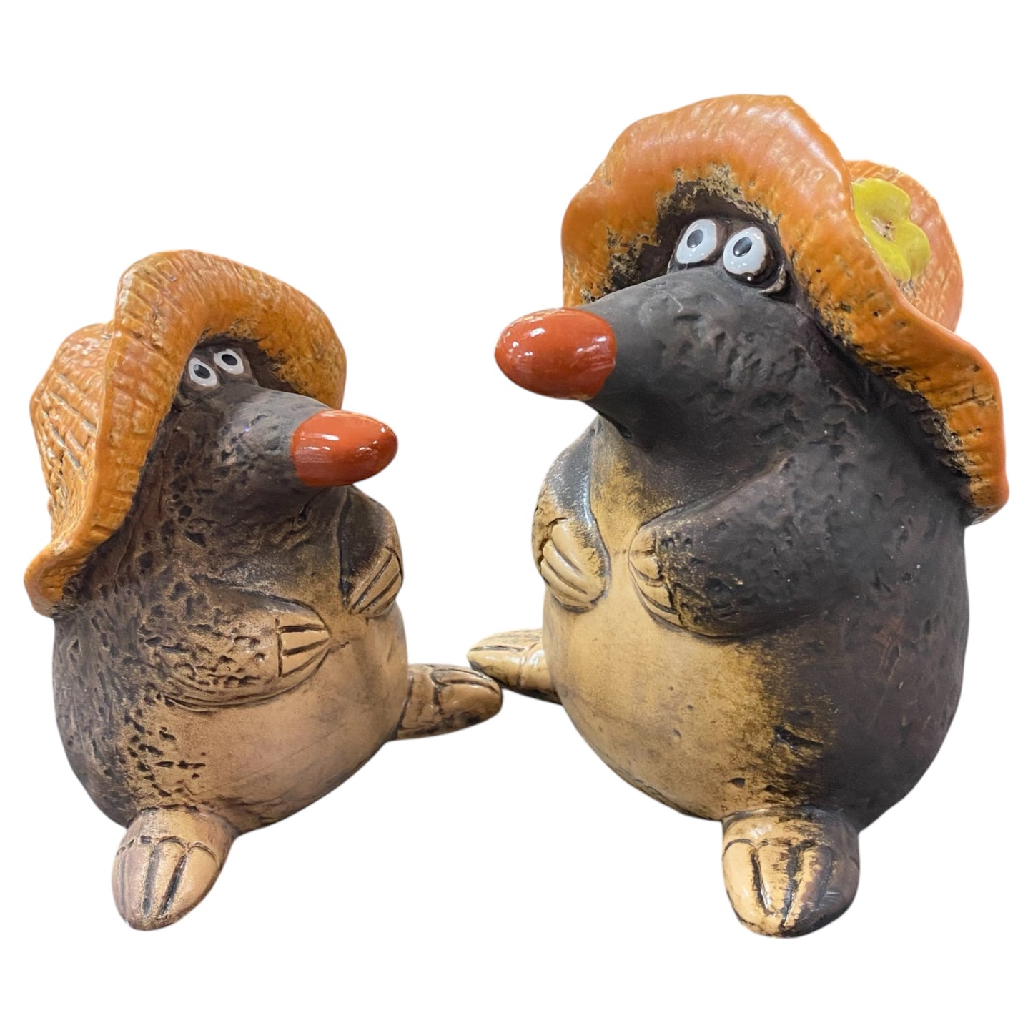 Gilde Dekofigur Maulwurf aus Keramik mit orangefarbenem Hut, witziges Garten-Duo in zwei Größen.