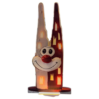 Schmitzens Karneval Deko Lampe mit Kölner Dom, Clownsgesicht und beleuchteten Fenstern auf weißem Hintergrund