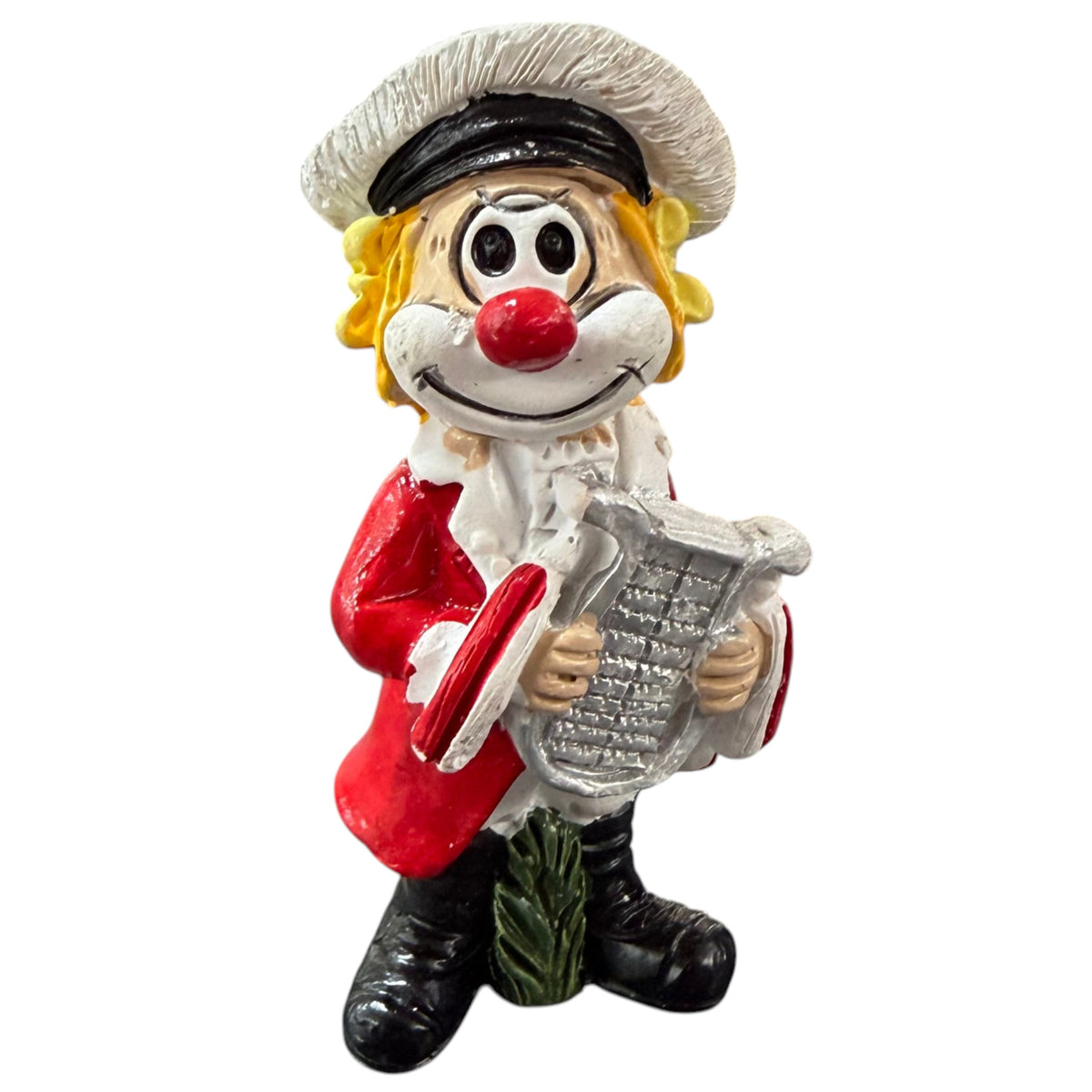 Karneval Deko Clown Die Schmitzens Lyraspieler mit silberner Lyra auf weißem Hintergrund