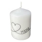 weiße Kerze mit Aufdruck Mama und geschungenem Herz