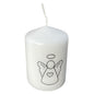 Weiße Kerze mit schwarzem Schutzengel-Motiv