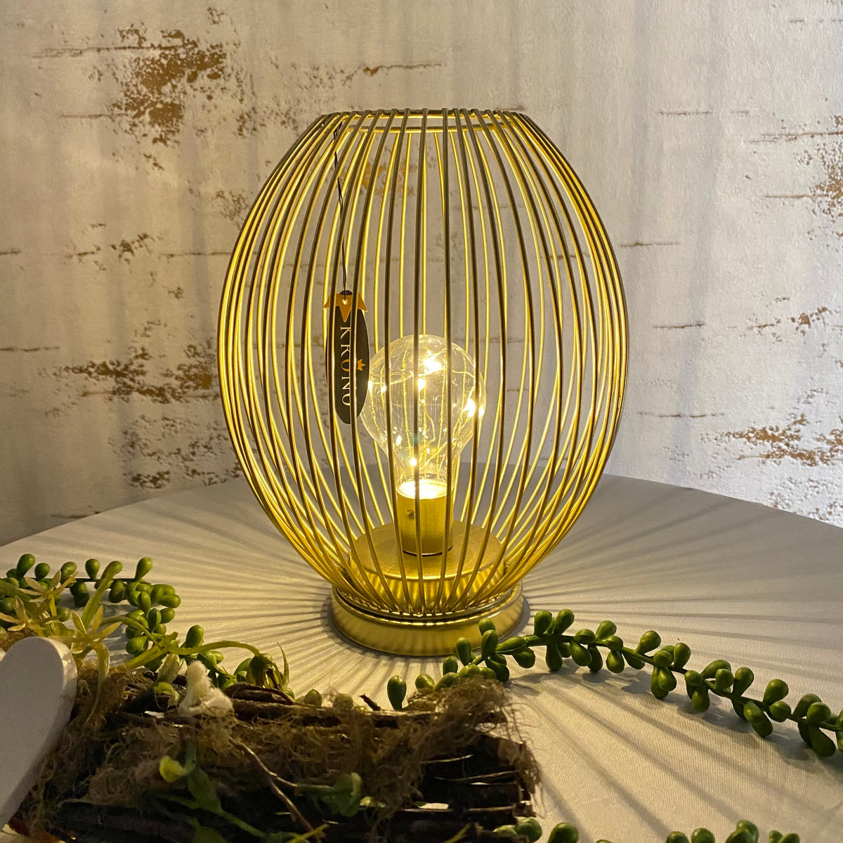 Metall Tischleuchte Lampe Gold Gitter inkl. Glühbirne – Funkelherz