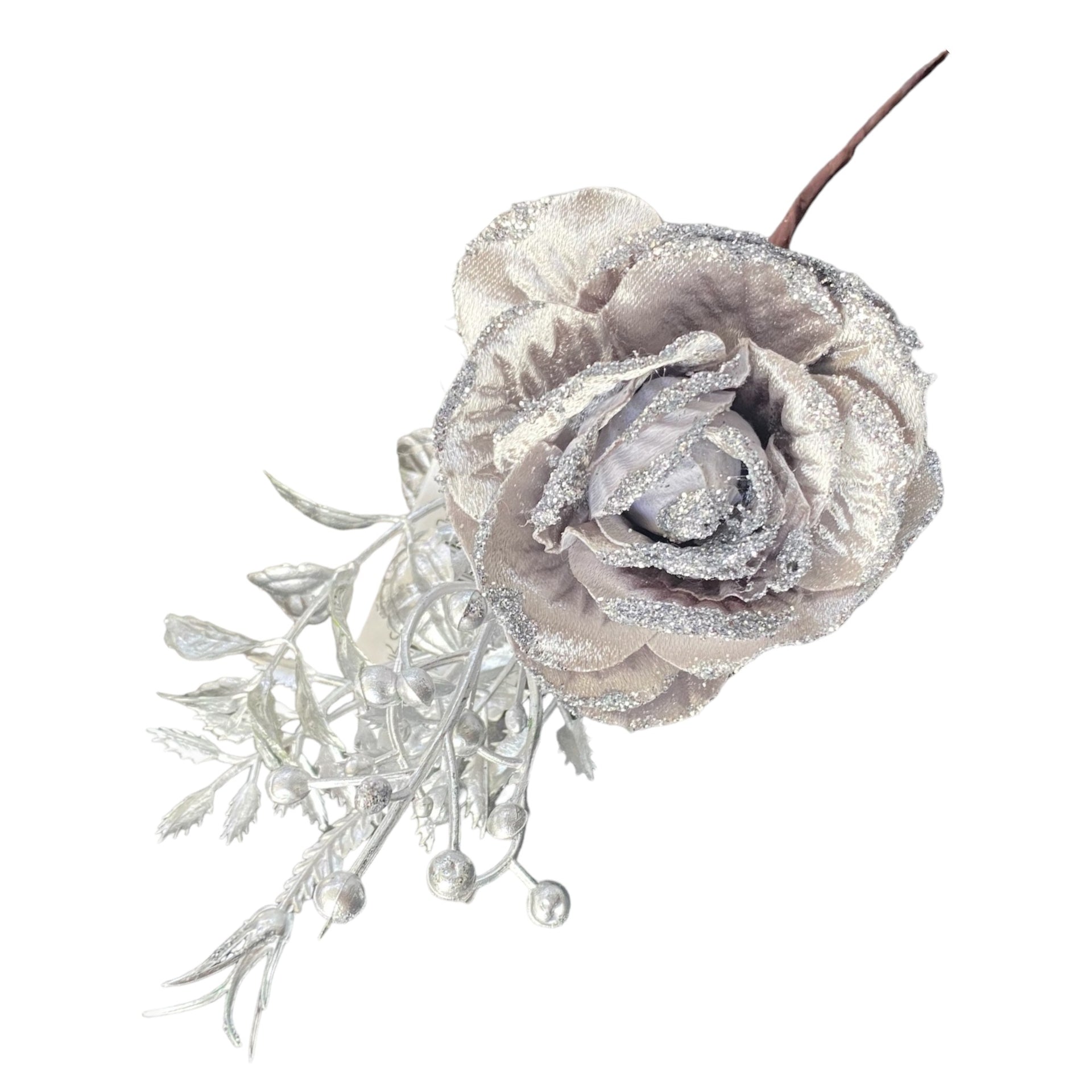 Seidenblume Kunstblume Rose Silber 23 cm Naturgetreue Blüten – Funkelherz