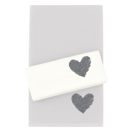 Grau und weiß besticktes Gästehandtuch mit Herzmotiv