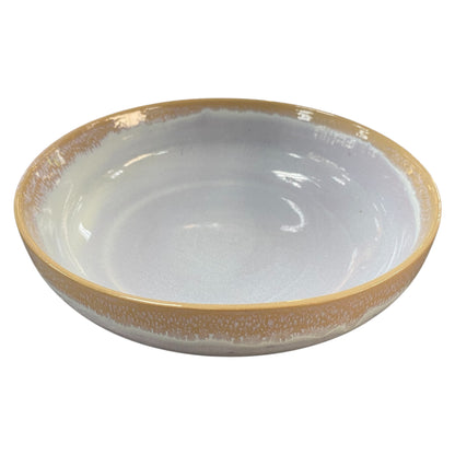 Stoneware Suppenteller in Polarweiß mit natürlichem Farbverlauf im Boho-Stil