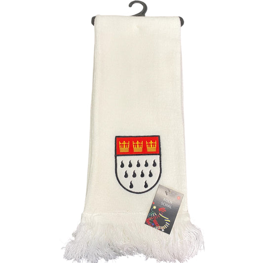 Weißer Strickschal mit Kölner Wappen