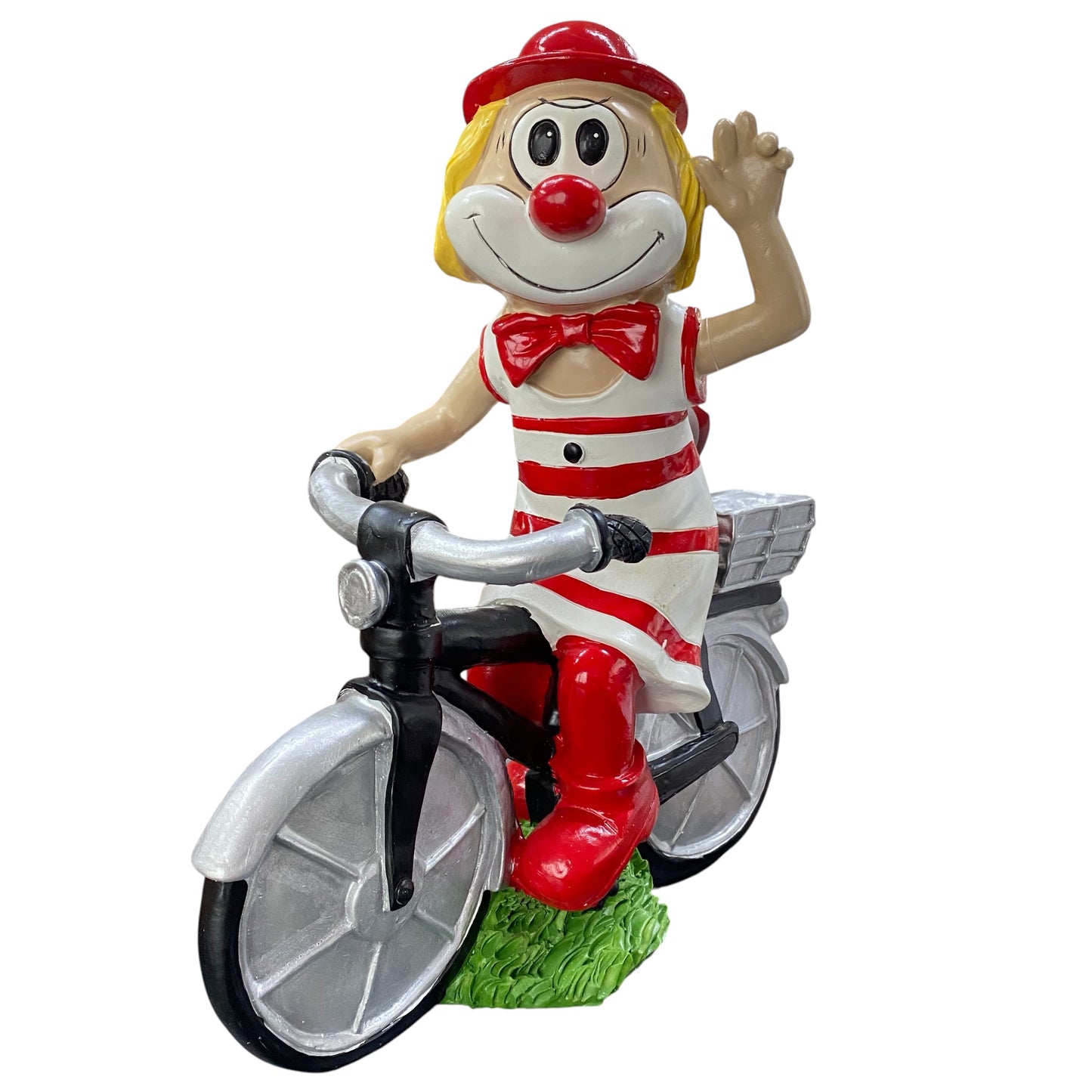 Große Schmitzens Clown auf Fahrrad vor weißem Hintergrund 