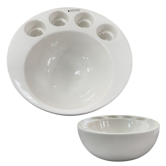 Runde creme-weiße Keramik Adventsschale Tiziano Raveo mit 4 Öffnungen für Kerzen