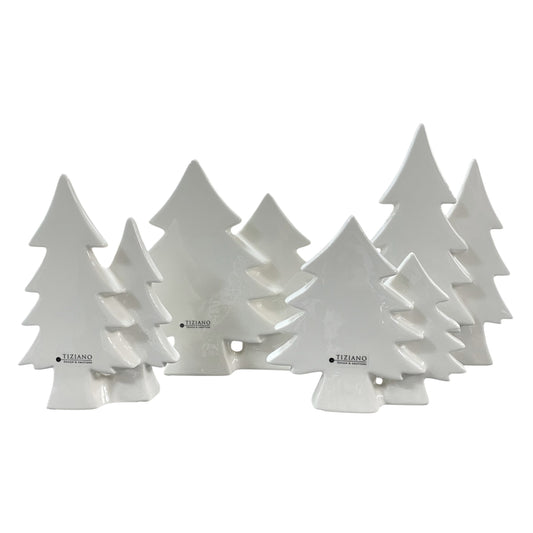 Mehrere creme-weiße Keramik Doppel-Tannenbäume in verschiedenen Größen von Tiziano