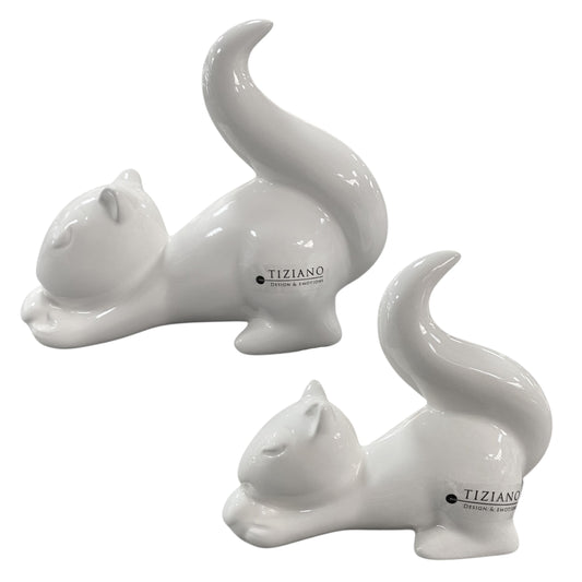 Zwei Tiziano Keramik Eichhörnchen Silvino creme-weiß mit hochgestelltem Schwanz