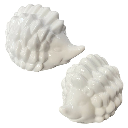 Zwei weiße Igel Figuren aus Keramik von Tiziano 